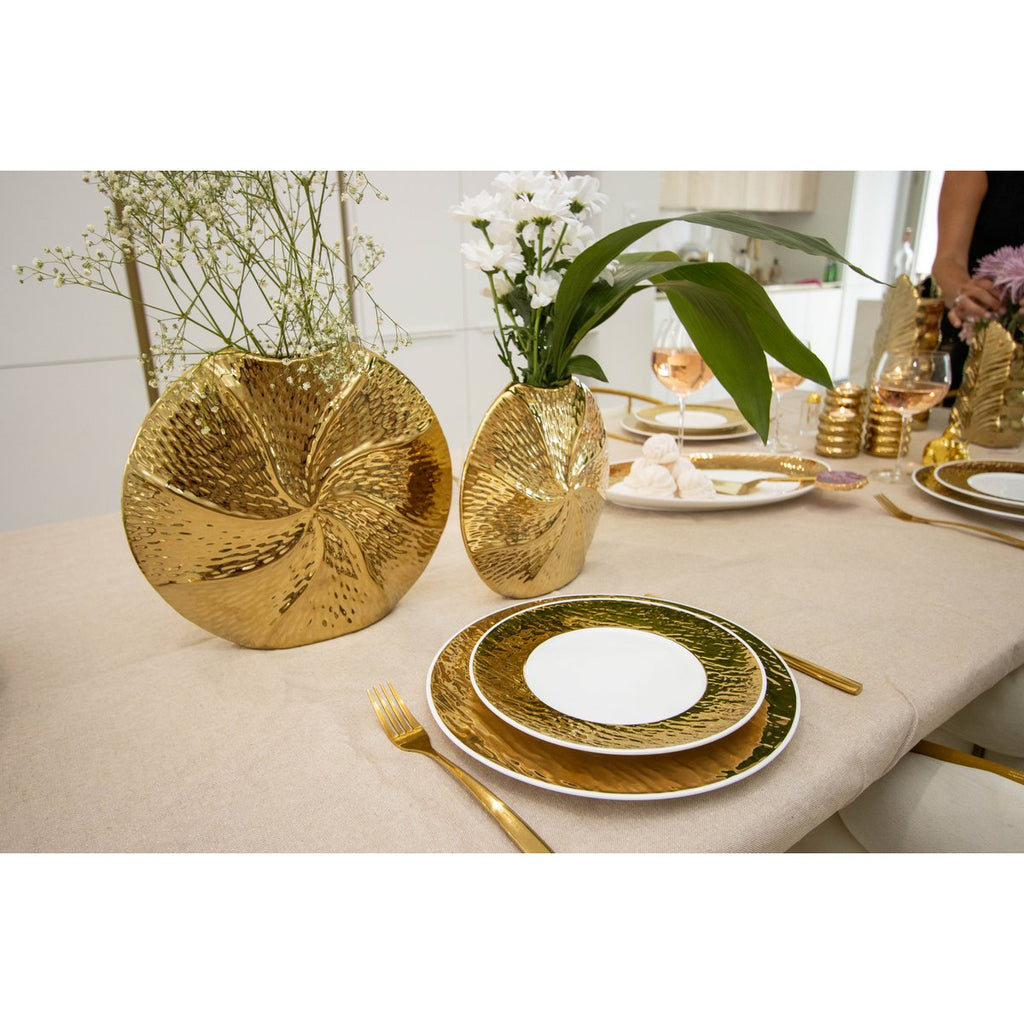 Goldene Spiralvase groß Perspektive – Moderne Keramik Deko