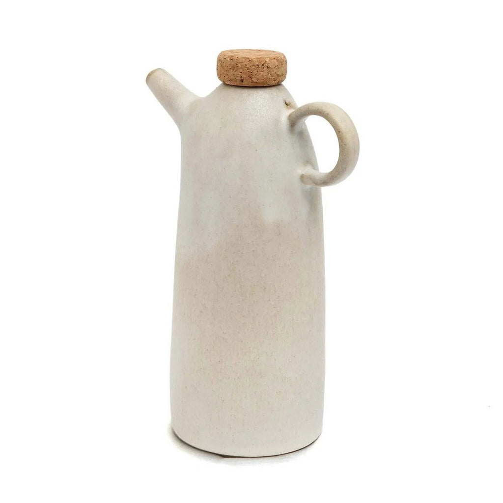 Handgefertigte Keramik-Olivenölflasche 100 ml – Tropffrei, Weiß, Rustikal