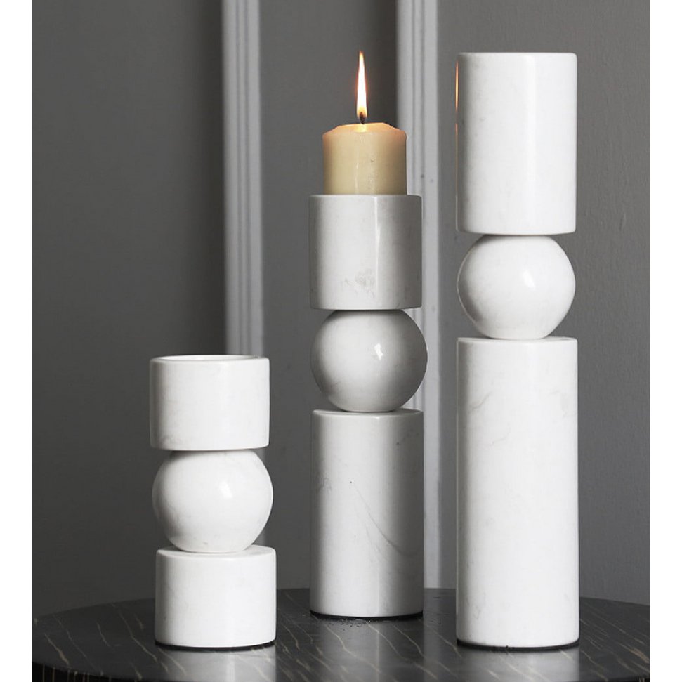 Marmor Kerzenhalter Weiß | Luxuriöser Teelichthalter aus echtem Marmor | H19,5 cm