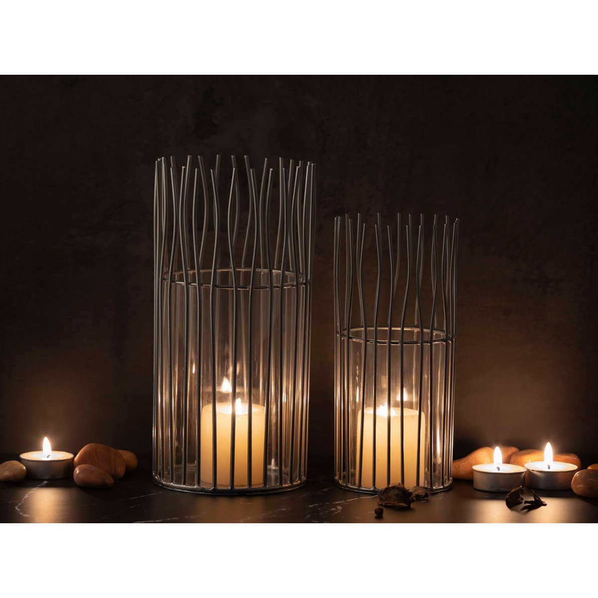Kerzenhalter Set 2-teilig Teelichthalter Windlicht Loft schwarz o. silber Kerzenständer Windlichter