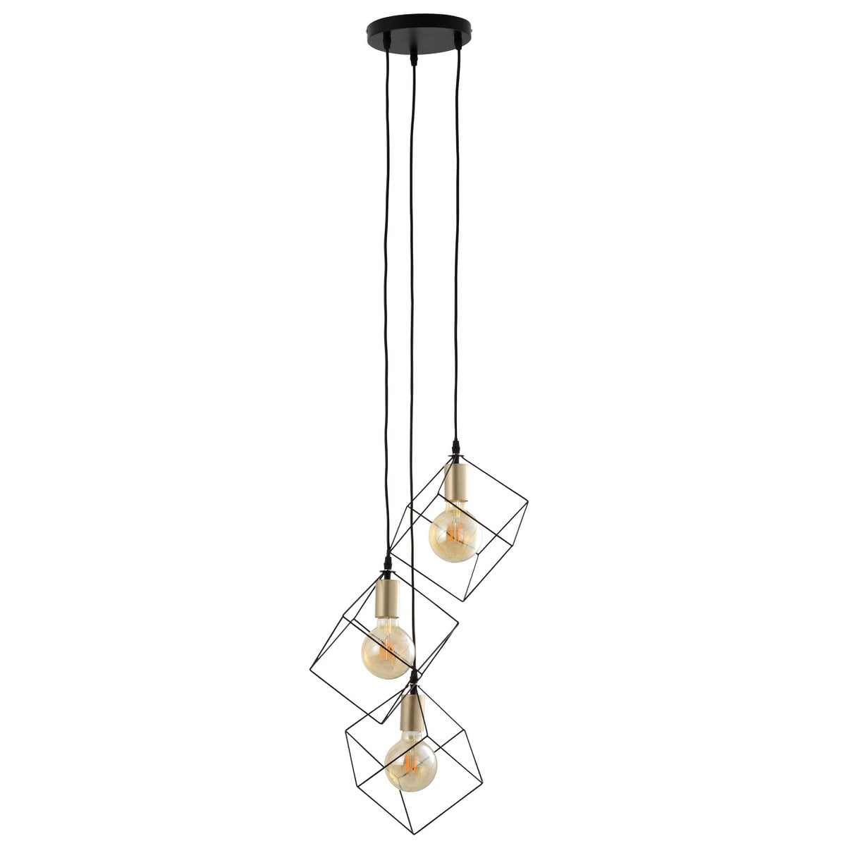 3 flammige Pendelleuchte "CANTO", Hängelampe aus Metall in Schwarz, und Gold, E27-Fassung-Fassung-Fassung, für Esszimmer, Wohnzimmer, Diele oder Büro, 39 x 39 cm