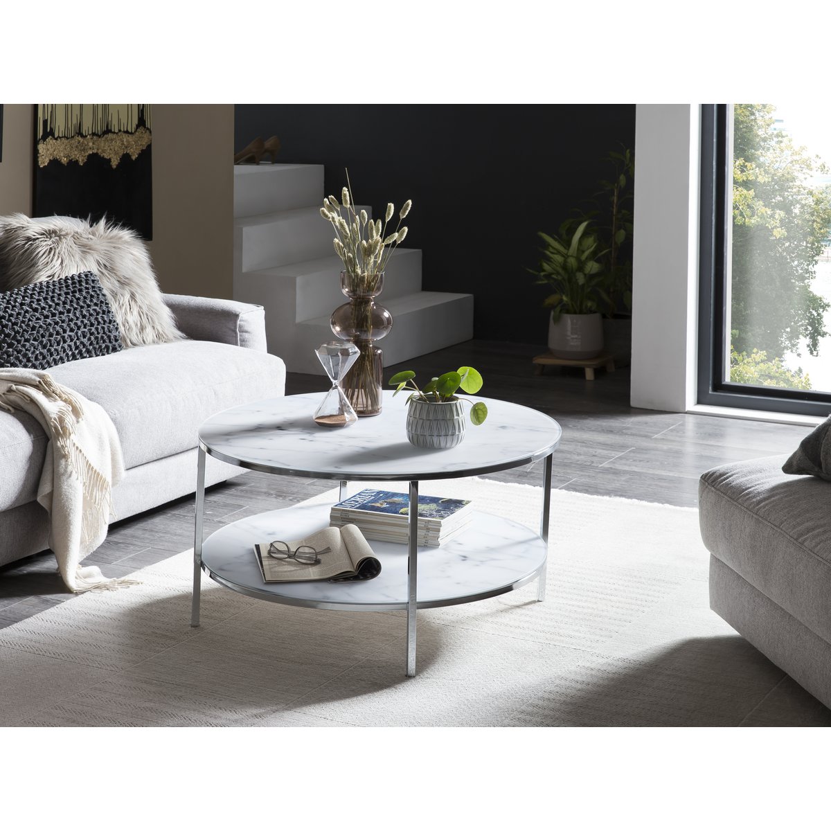 Couchtisch mit 2 Ablagen Ø 80 cm