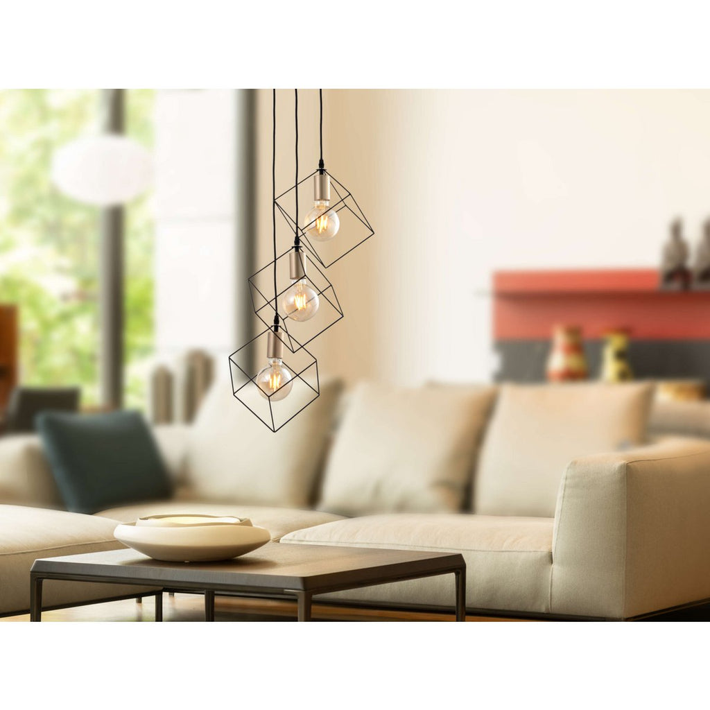 3 flammige Pendelleuchte "CANTO", Hängelampe aus Metall in Schwarz, und Gold, E27-Fassung-Fassung-Fassung, für Esszimmer, Wohnzimmer, Diele oder Büro, 39 x 39 cm