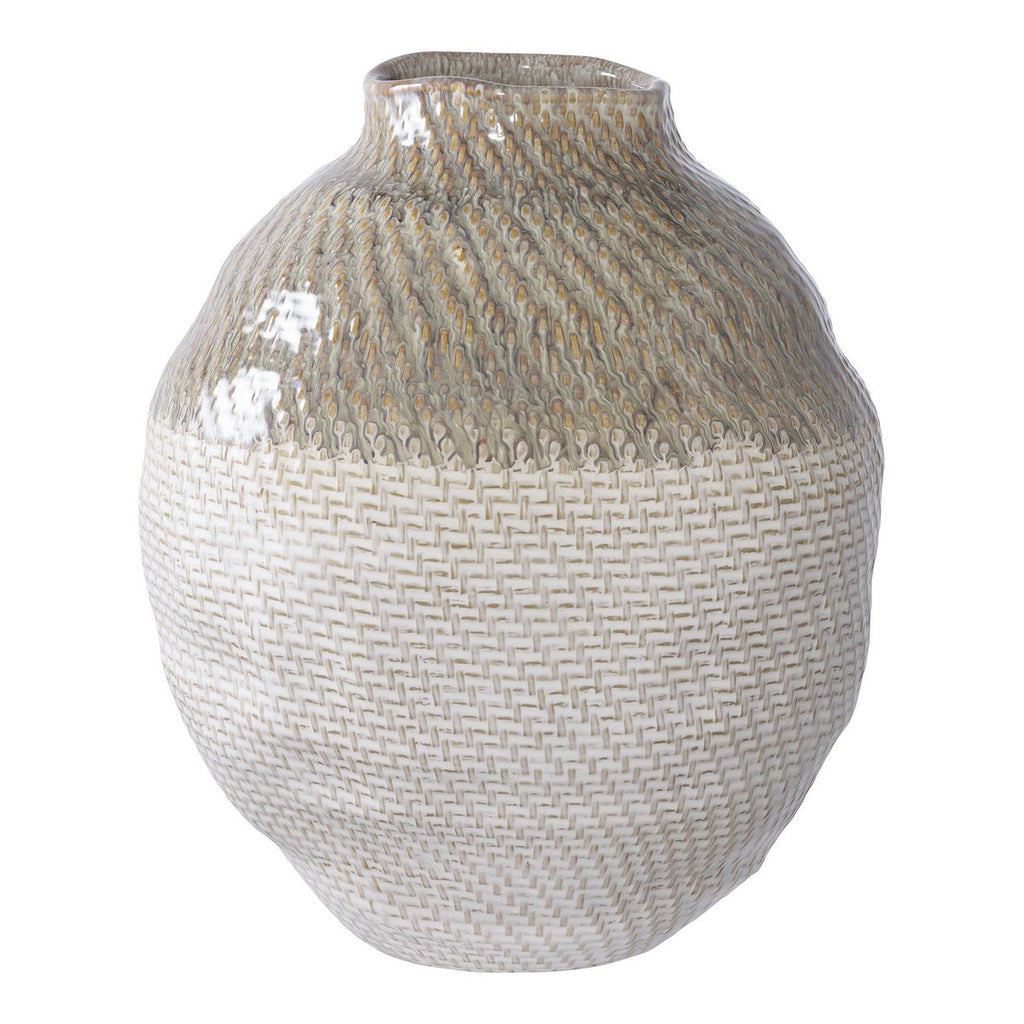 Keramik Vase weiß-grün 30cm - Frontansicht moderne Deko Vase