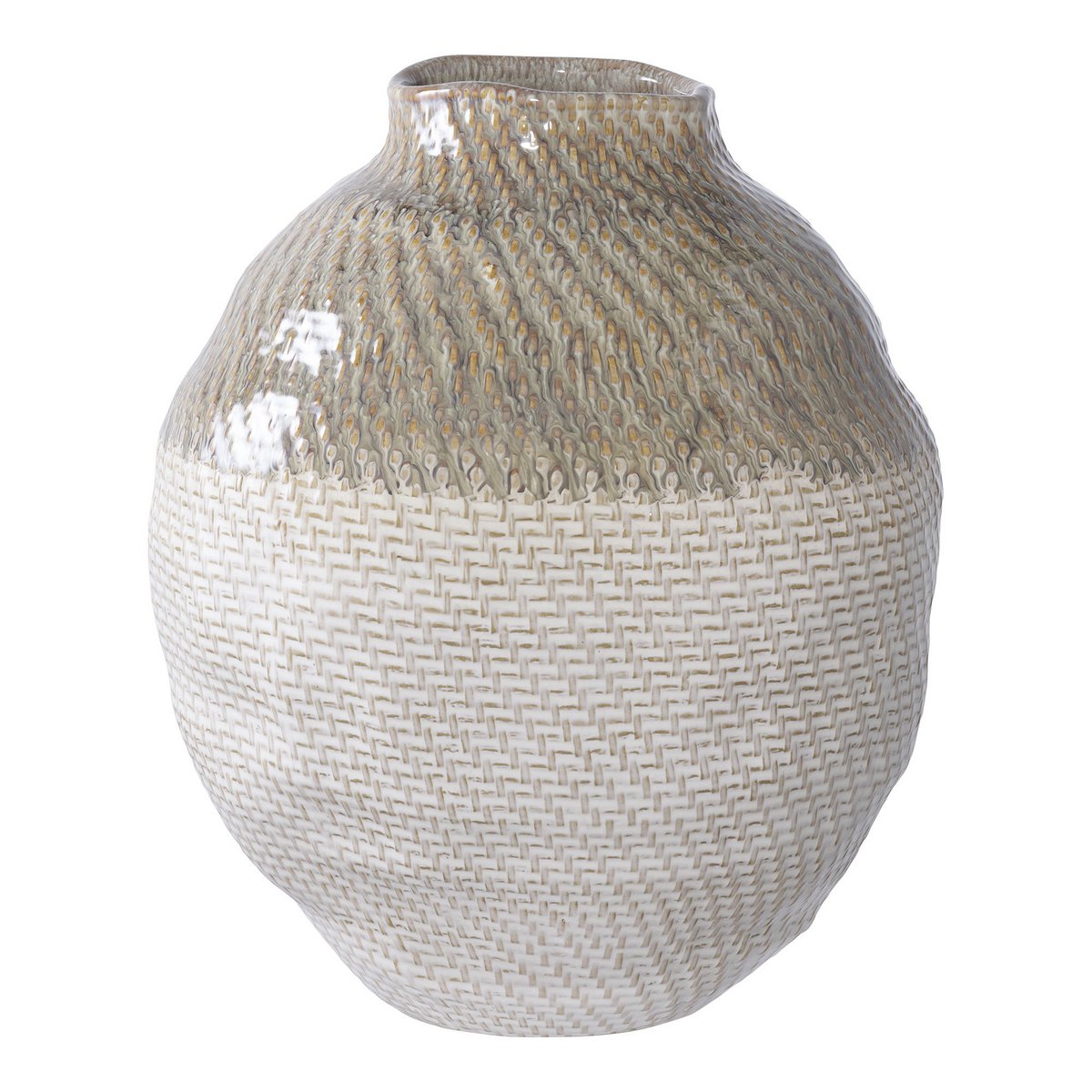 Keramik Vase weiß-grün 30cm - Frontansicht moderne Deko Vase