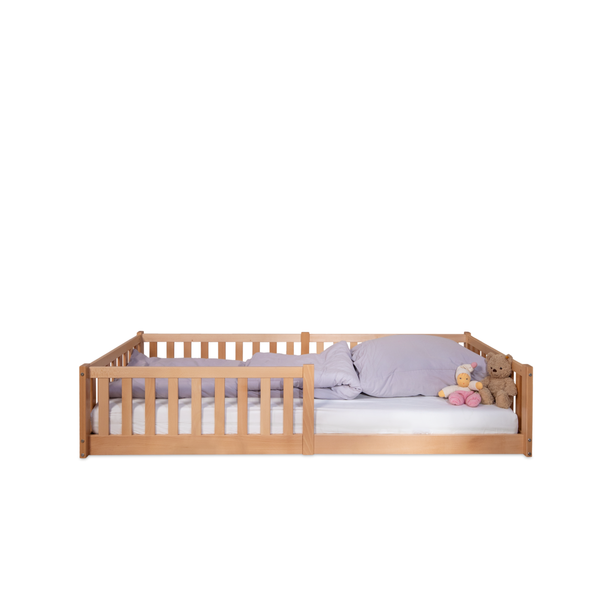 tiSsi® Bodenbett / Hausbett ENNO 90x200 cm Buche NATUR inkl. opt. Dach