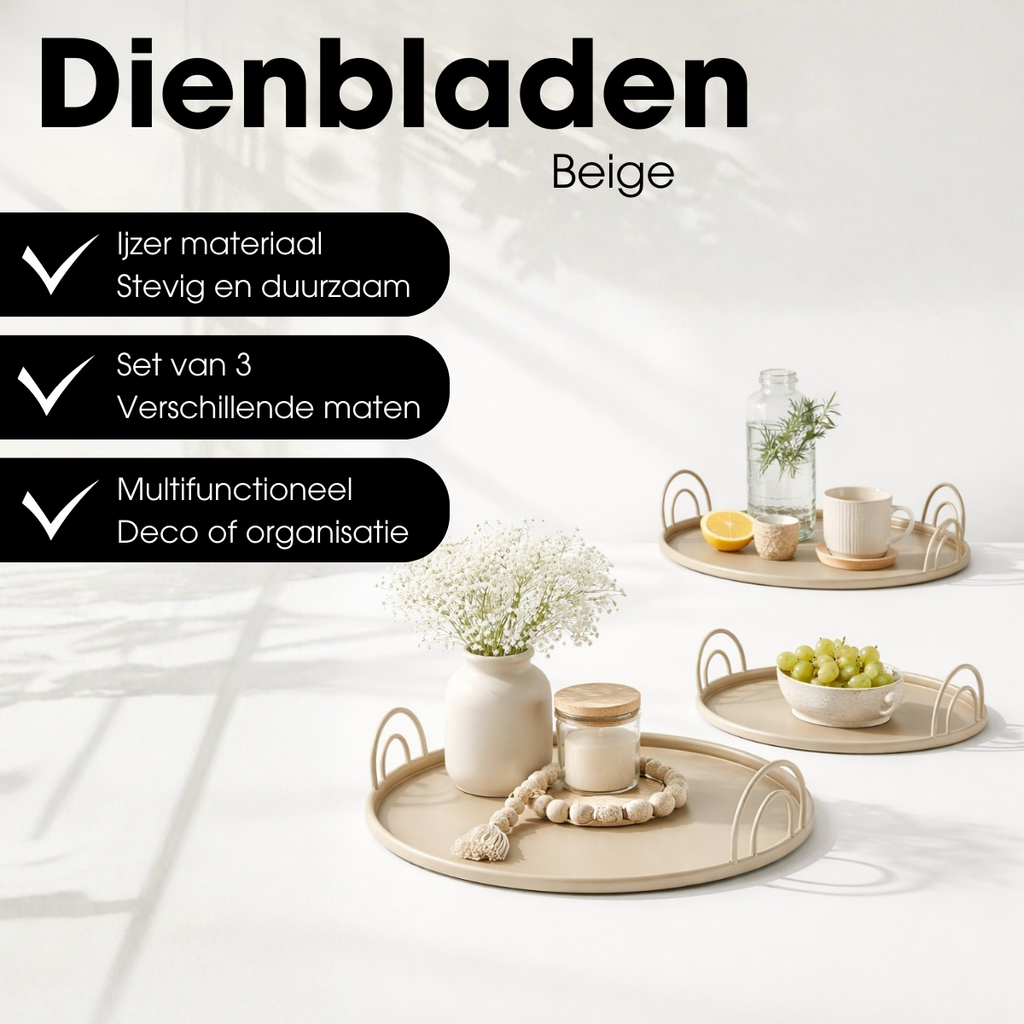Beige Tablett mit Griff Eisen – Draufsicht Ø42 cm
