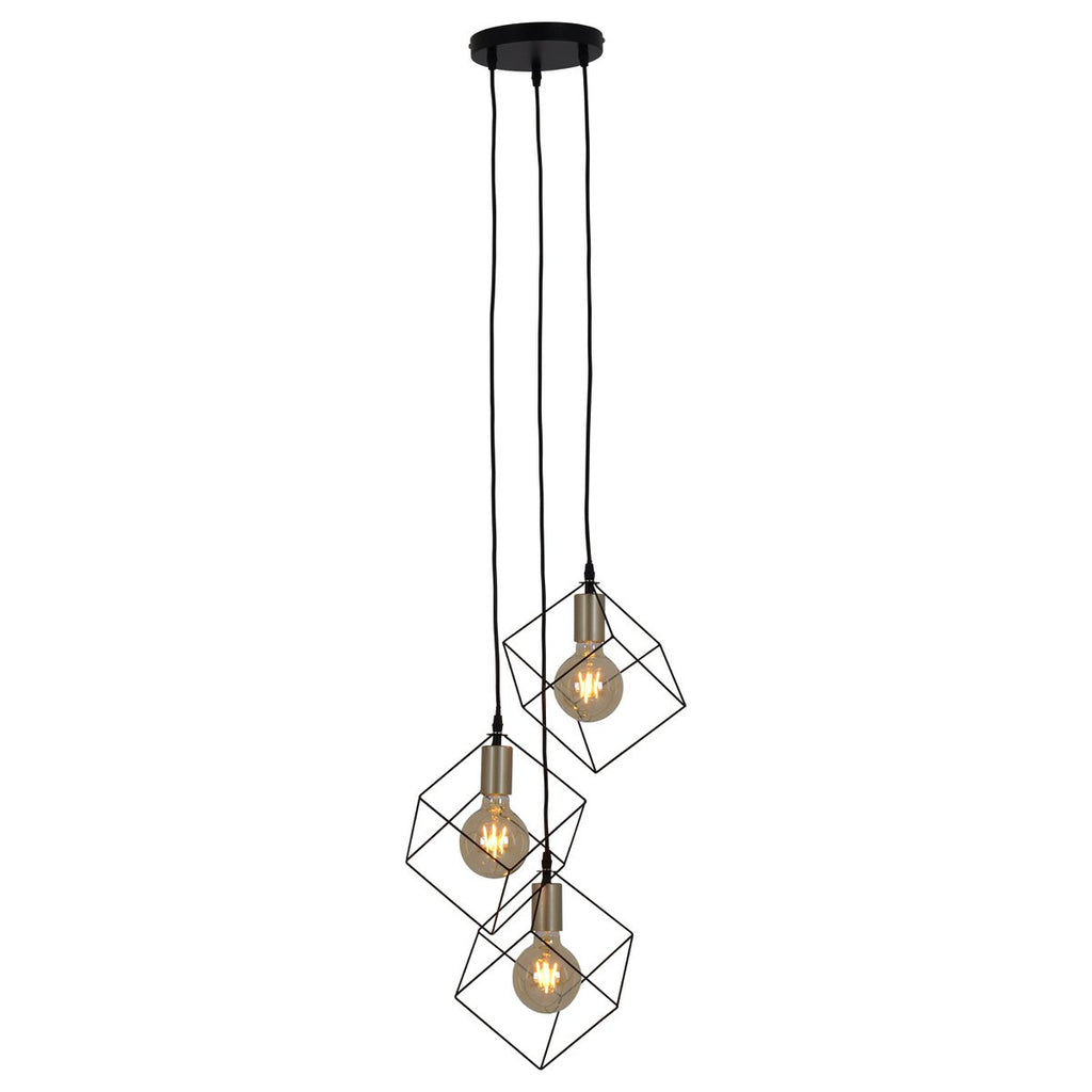 3 flammige Pendelleuchte "CANTO", Hängelampe aus Metall in Schwarz, und Gold, E27-Fassung-Fassung-Fassung, für Esszimmer, Wohnzimmer, Diele oder Büro, 39 x 39 cm
