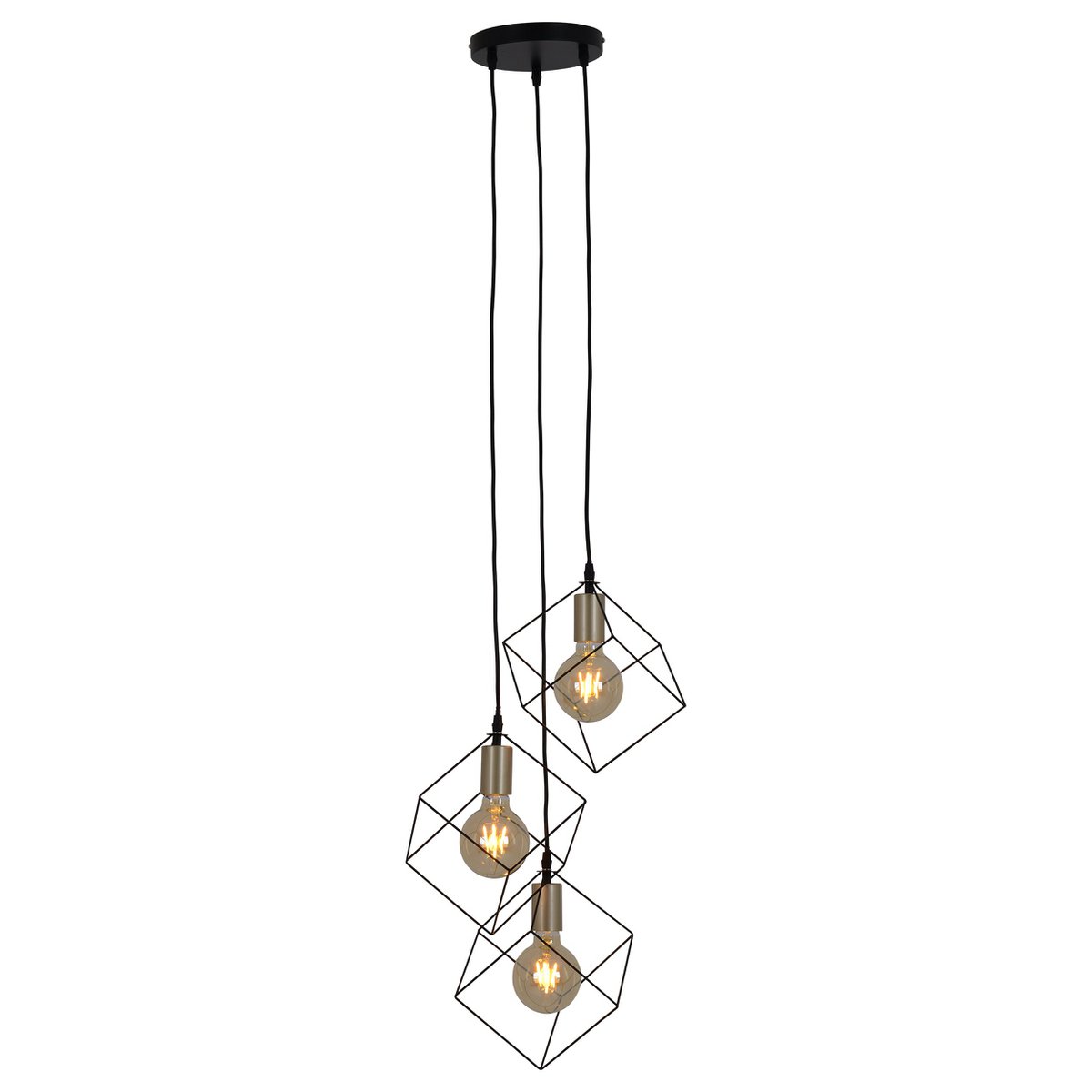 3 flammige Pendelleuchte "CANTO", Hängelampe aus Metall in Schwarz, und Gold, E27-Fassung-Fassung-Fassung, für Esszimmer, Wohnzimmer, Diele oder Büro, 39 x 39 cm