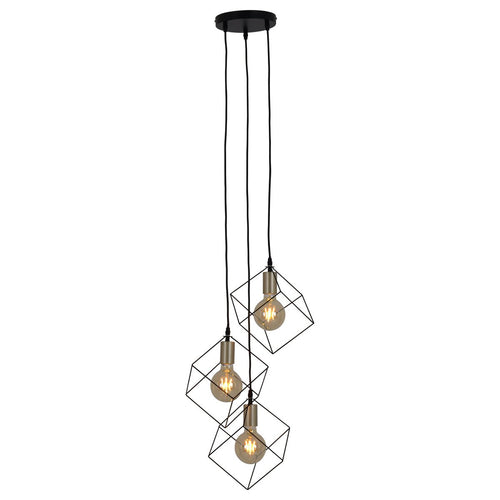 3 flammige Pendelleuchte "CANTO", Hängelampe aus Metall in Schwarz, und Gold, E27-Fassung-Fassung-Fassung, für Esszimmer, Wohnzimmer, Diele oder Büro, 39 x 39 cm