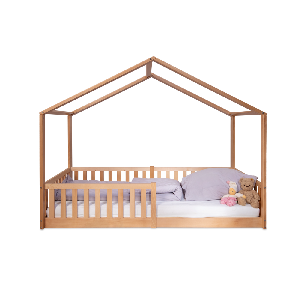 tiSsi® Bodenbett / Hausbett ENNO 90x200 cm Buche NATUR inkl. opt. Dach