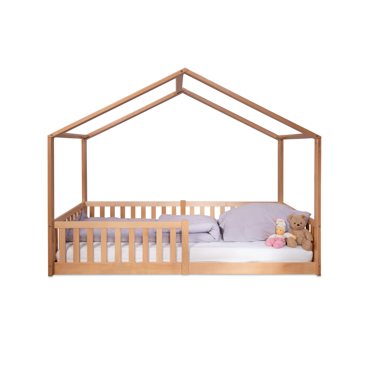 tiSsi® Bodenbett / Hausbett ENNO 90x200 cm Buche NATUR inkl. opt. Dach