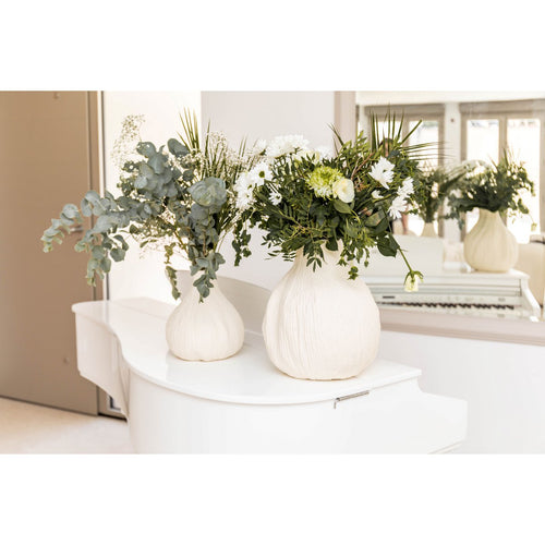 Große runde Vase in Creme weiß - stilvolle Wohndekoration 32 cm hoch